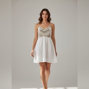 Ecote Cream and Brown Patterned Mini Dress